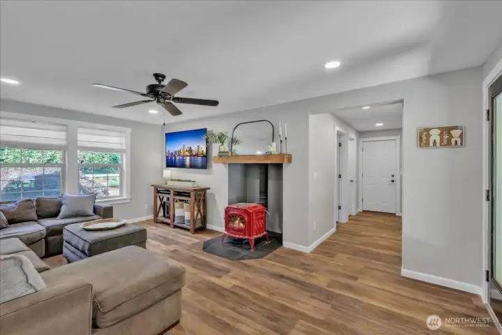 Stay warm and save energy with the wood burning stove.