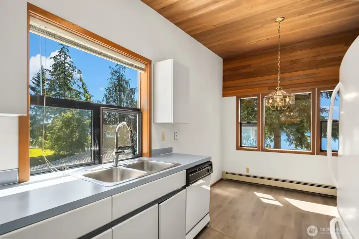 Another view of the kitchen with dining space.