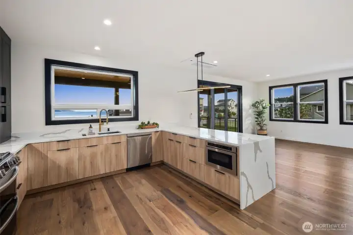 & waterfall quartz countertops!