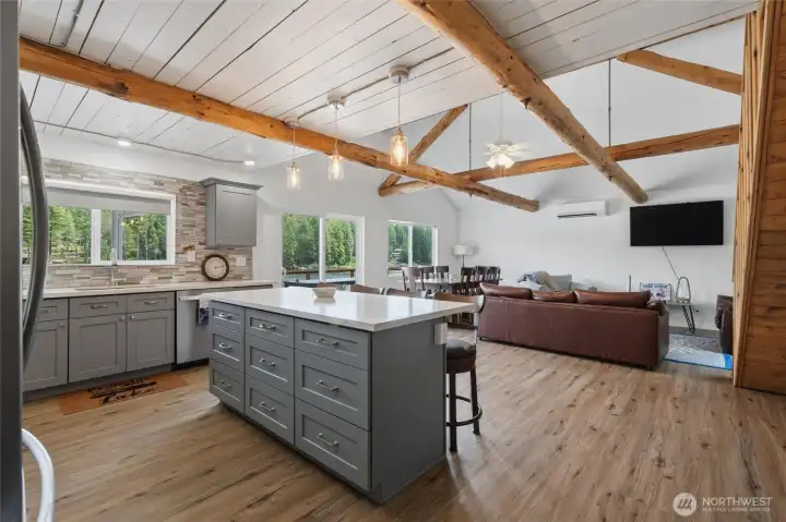 Love the look and charm of the original log beams.