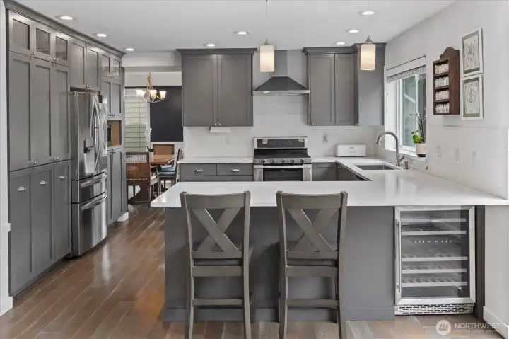 Sparkling kitchen with abundant cupboards