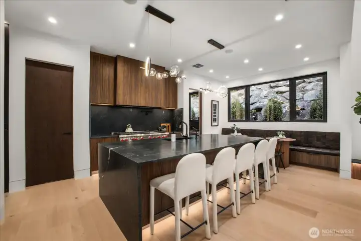 Brazilian Quartzite counter tops, along with custom Wolf stove appliance. Brazilian Quartzite counter tops, along with custom Wolf stove appliance.