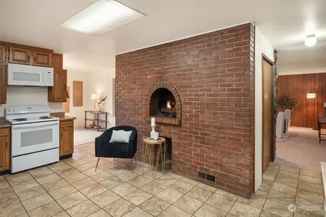 Cozy Fireplace in Kitchen