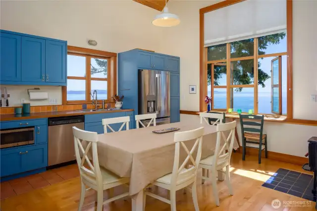 Large country kitchen with woodstove