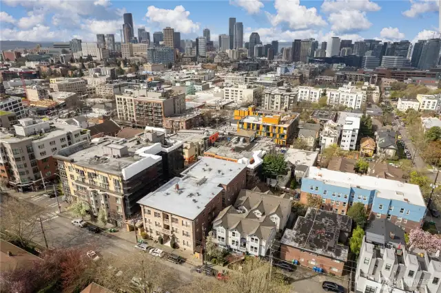 Ariel view of the property from the east, looking west