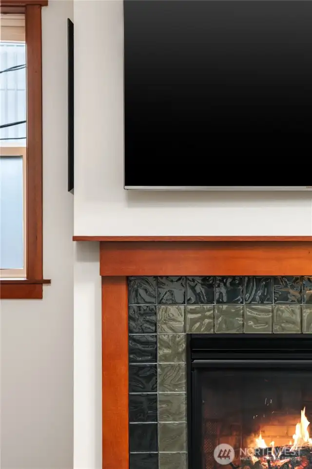 Gas fireplace with tile surround