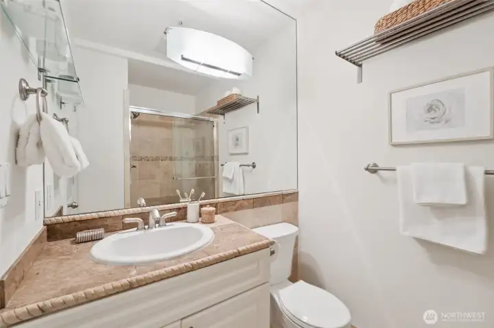 Attractive finishes in this 3/4 bath on lower level