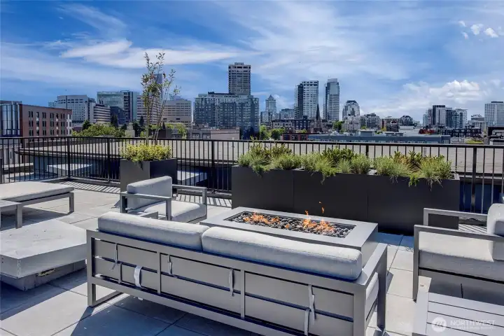 Cozy up to the rooftop deck fire pit