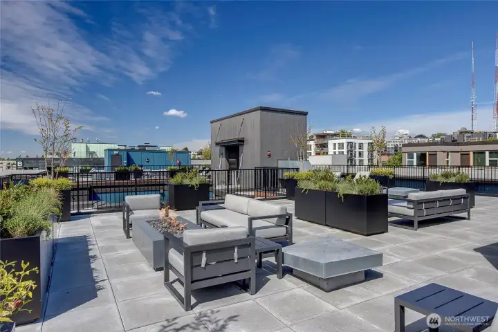 The rooftop deck has two entertaining spaces