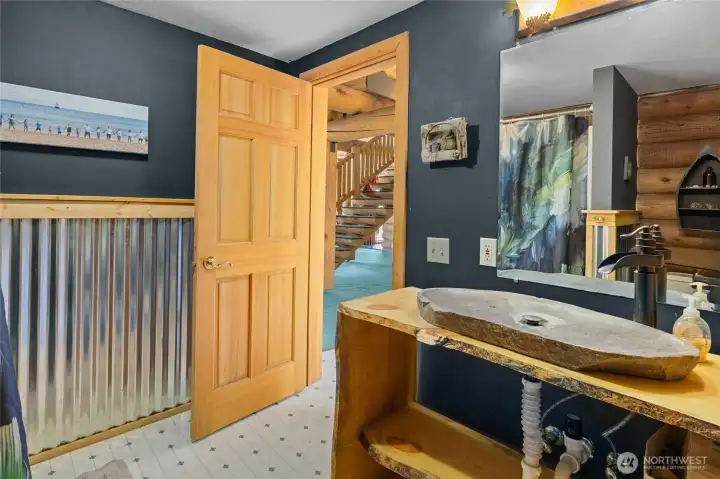 Cool trendy full bathroom downstairs