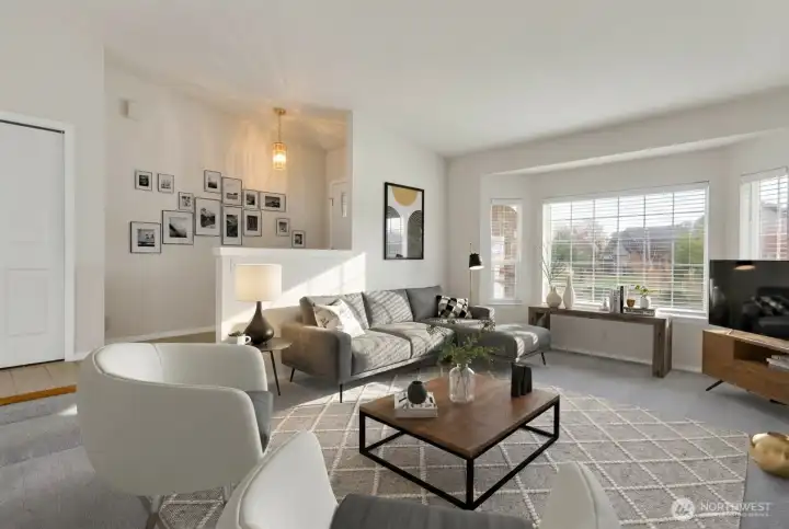 Living room, virtually staged.