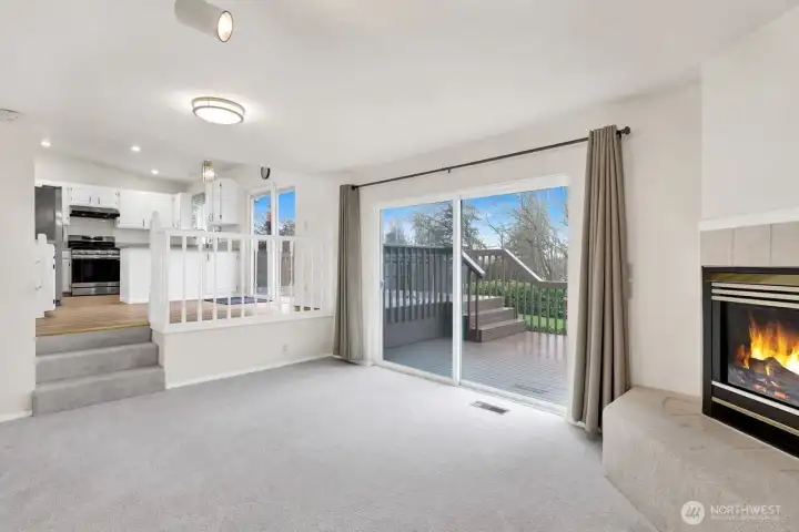 Family room view to kitchen.