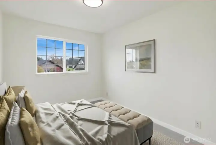 First bedroom, virtually staged