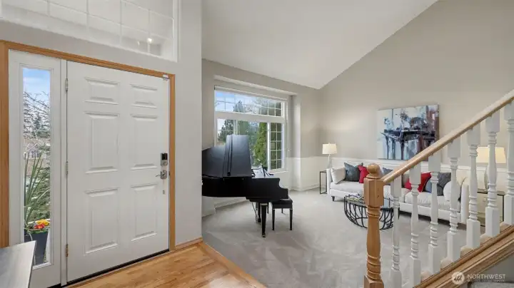 Vaulted ceilings set off this bright entryway