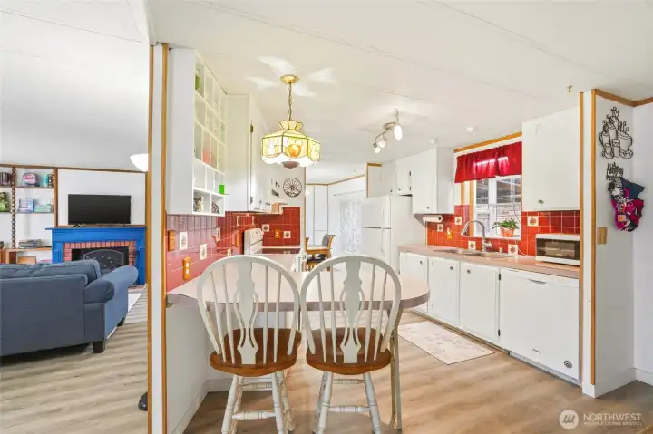 Open layout that connects kitchen + living