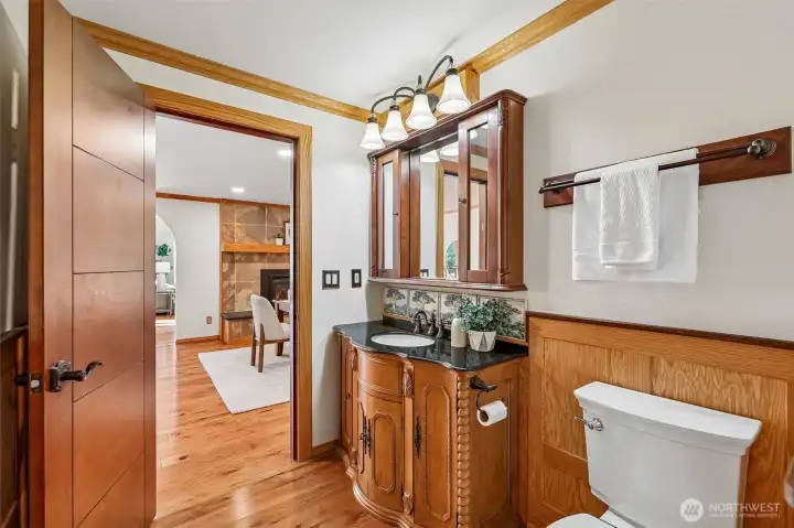 Looking out to Dining Room from Bathroom.