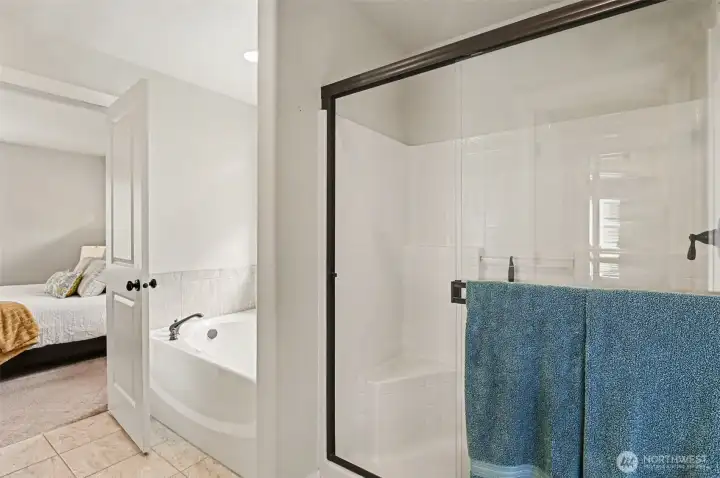 Relax and unwind in the large soaking tub.