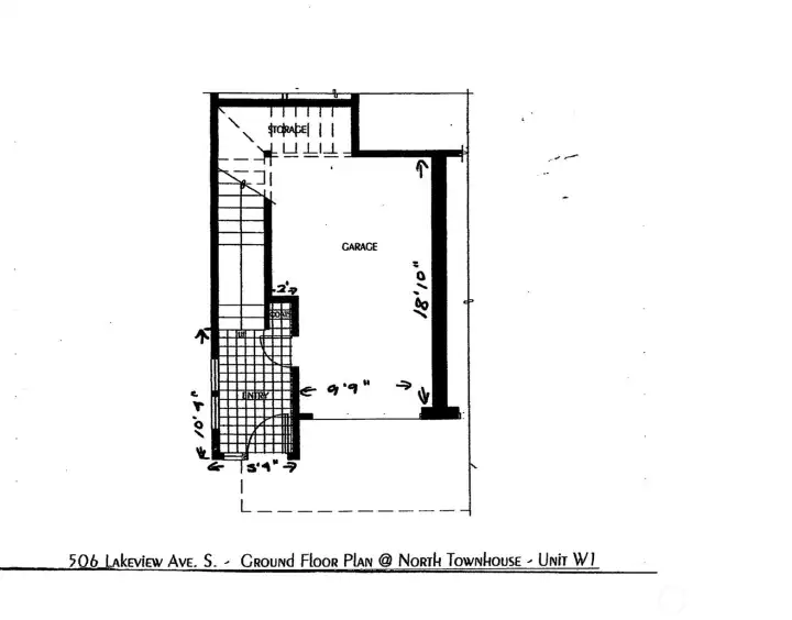 Entry level with attached garage and storage.
