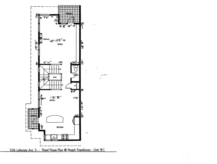 3rd level with Living Room, Dining Room and Kitchen. Plus 2 decks.