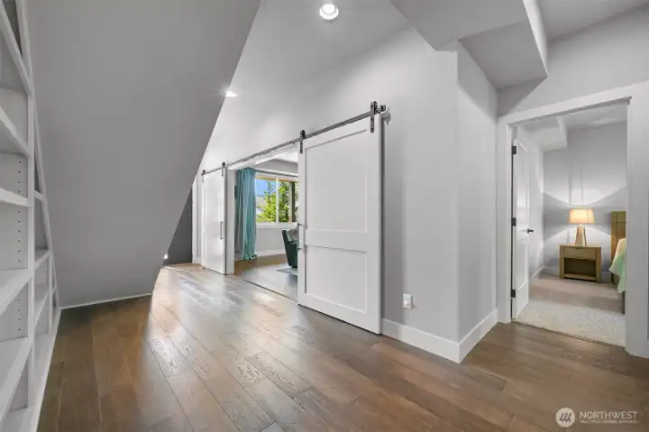 Barn door fully close to give privacy to the 2nd living room