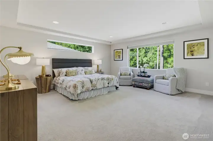 Do you get the picture? This is a king size bed and this primary is LARGE! Big windows overlooking the back yard and greenbelt. Do you get the picture? This is a king size bed and this primary is LARGE! Big windows overlooking the back yard and greenbelt.