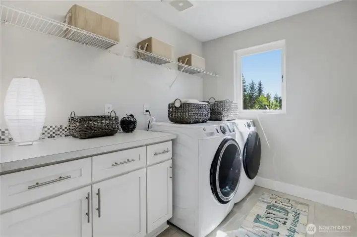 Between the front facing bedrooms is a really nice laundry room with loads (of space) and storage. Between the front facing bedrooms is a really nice laundry room with loads (of space) and storage.