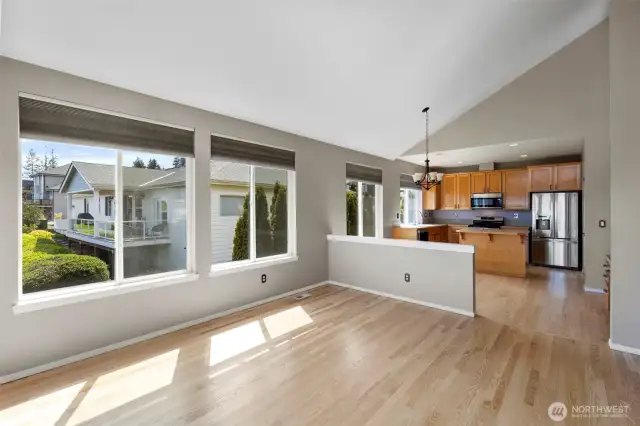 Living flows right into the kitchen.