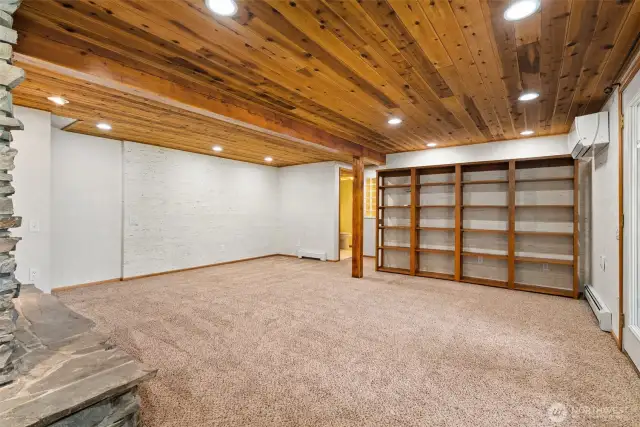 Custom built-in cabinets in the flex space.