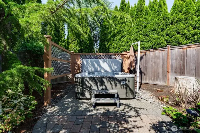 Enjoy the hot tub, recently serviced and filled with fresh water, ready for your first soak.