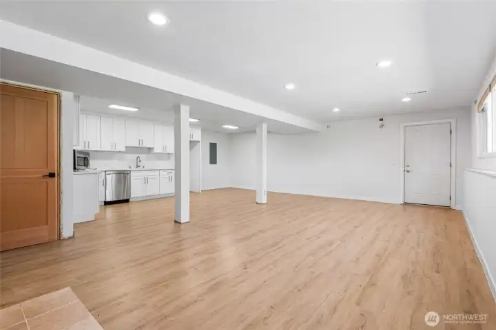 Downstairs has it's own entry door, making this great for a separate living space for a rental or multigenerational living.