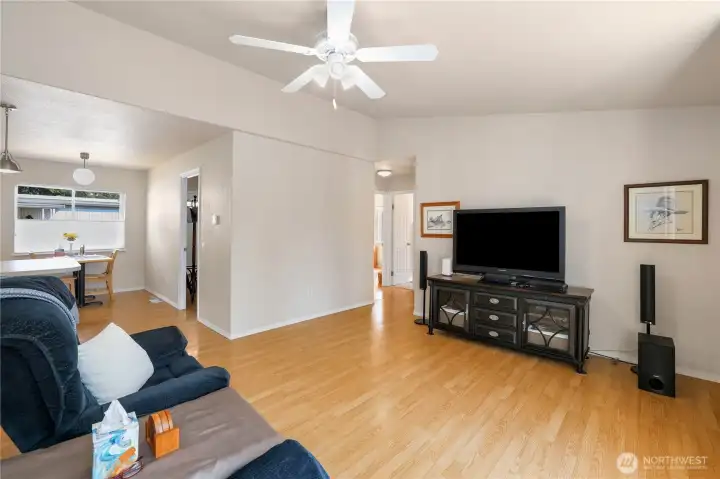 Family room opens to the kitchen and breakfast nook