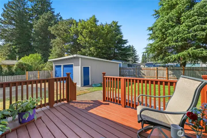 Spacious deck overlooking the backyard