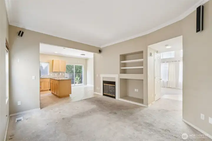 Family room with gas fireplace.