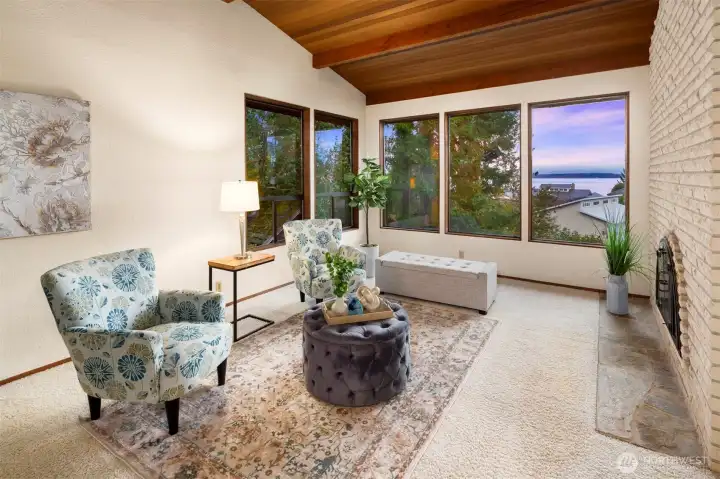 Notice the classic cedar finished ceiling