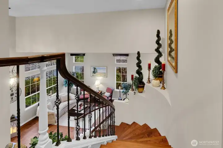 Landing at the top of the grand staircase