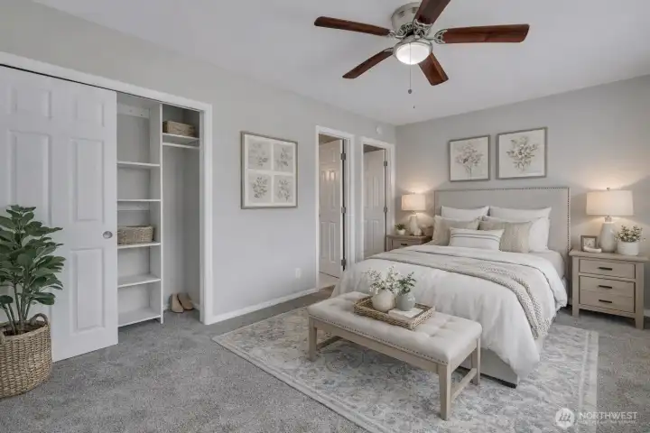 A serene Primary bedroom with soft neutral tones creates a calm and inviting retreat.