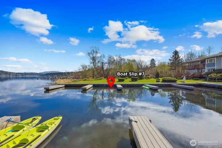 Live on Lake Sammamish with your own deeded boat slip (#7).
