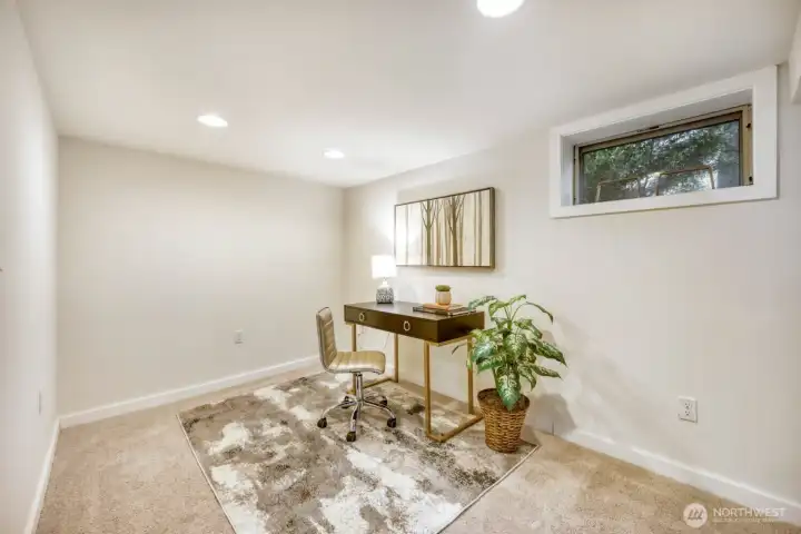 This area of the basement operates sufficiently as a WFH station.