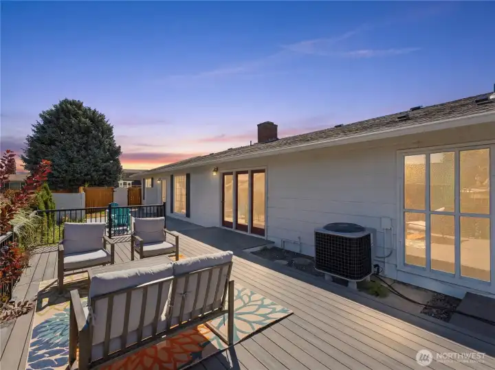 Trex deck, stamped patio, and mature landscaping create the perfect outdoor retreat. Trex deck, stamped patio, and mature landscaping create the perfect outdoor retreat.