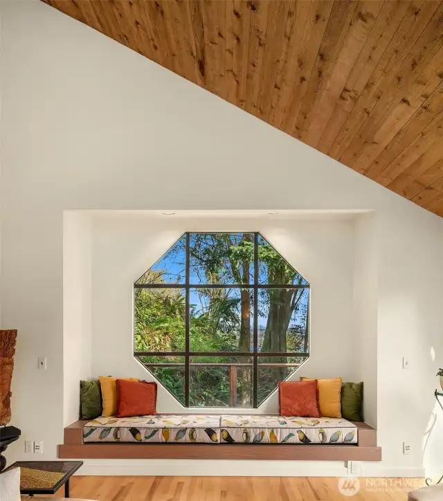 The quaint window seat captures eastern exposure of the lake.