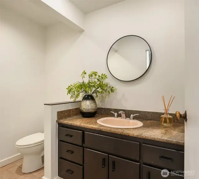 This main floor bathroom supports guests.