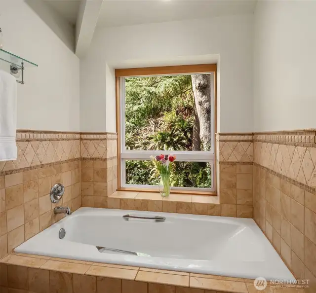 The soaking tub is totally private and delightful.