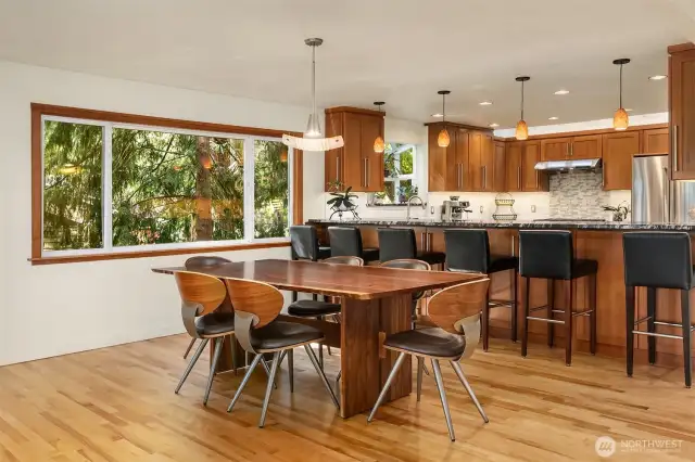 The bar seating provides overflow seating for entertaining.
