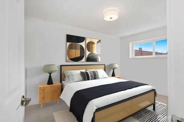Virtually staged primary bedroom.