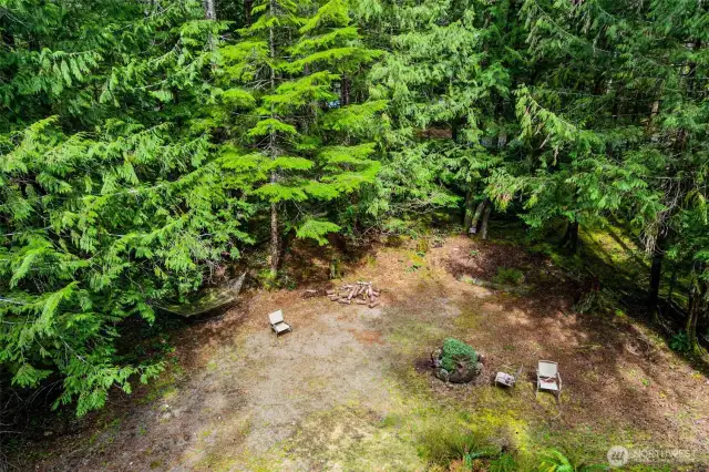 Aerial view of backyard.