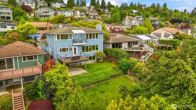 Large fenced back yard and two decks.