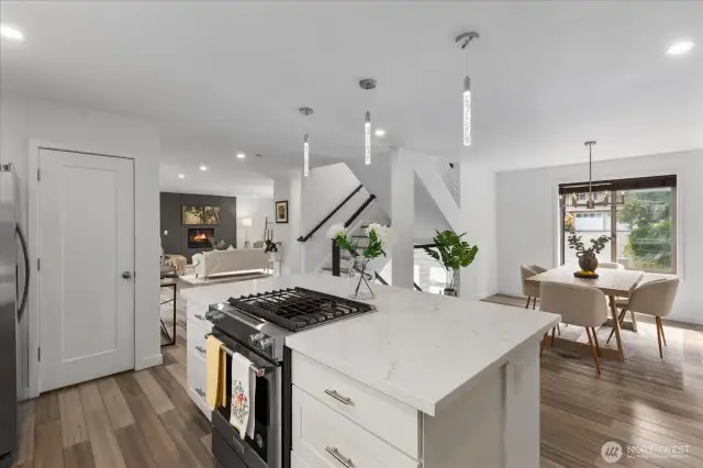 Quartz island and counters with enough room for the most discerning chef.