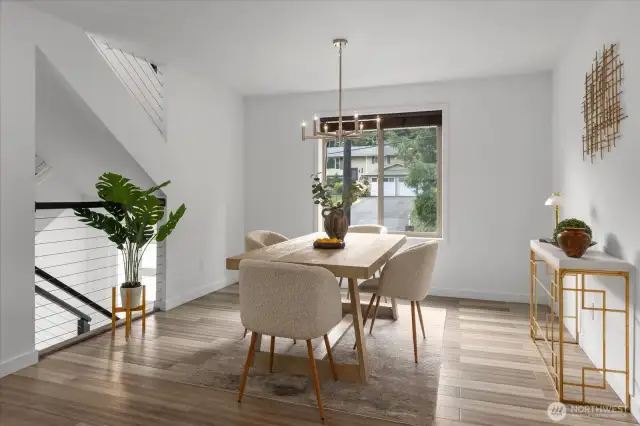 Large dining area with a bright, light, open feel.
