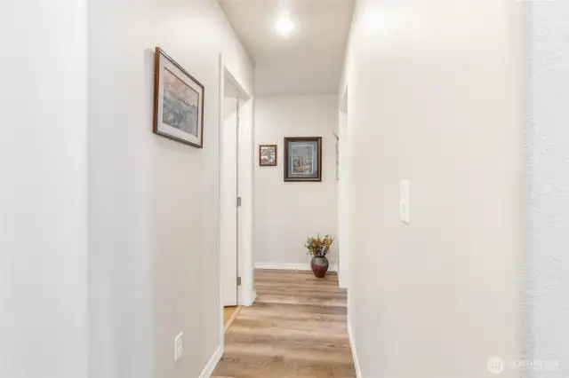 With the kitchen behind you, head down to the first bedroom on your left...being used as an office right now.