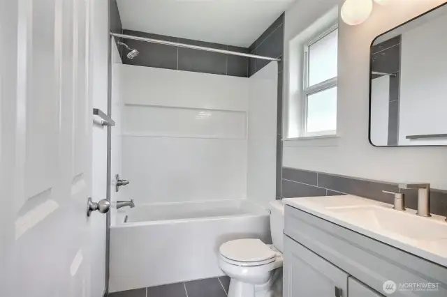 Master bathroom has a new tub and fixtures